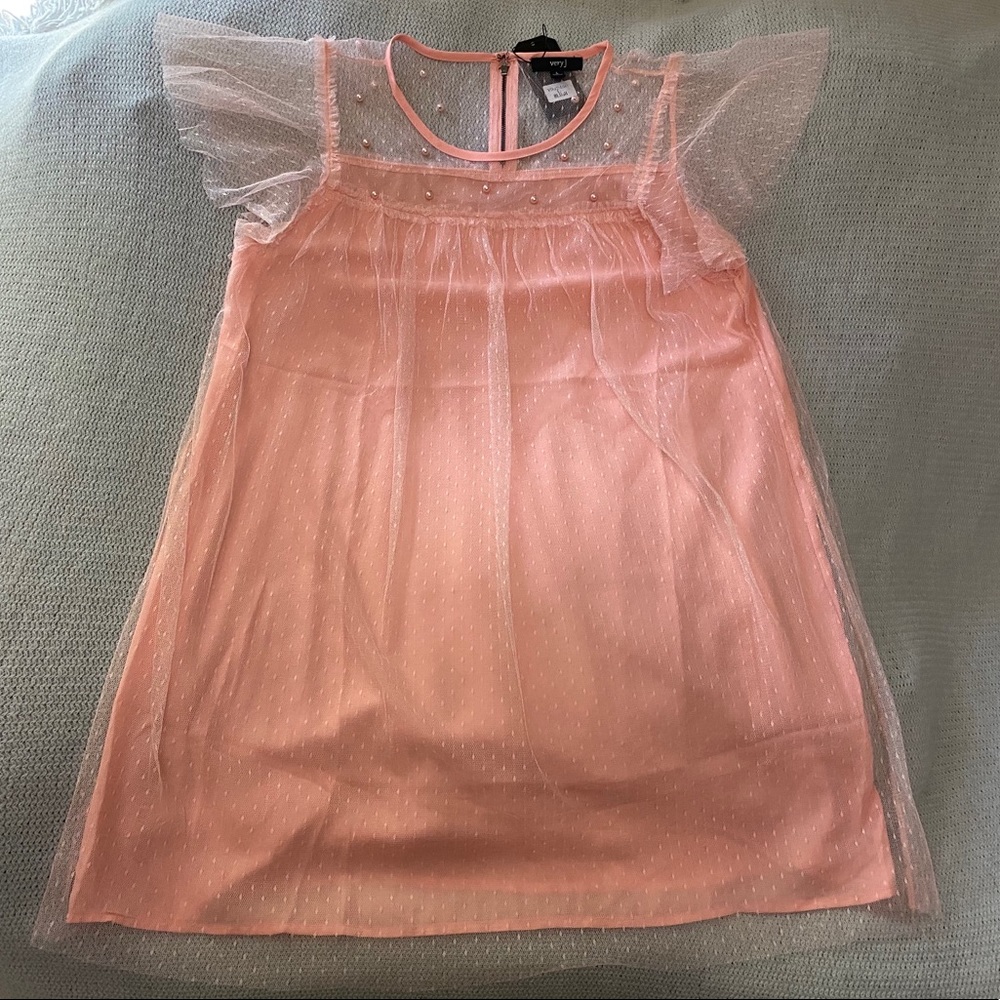 Very J Melon “Pearl” Embedded Tulle Dress